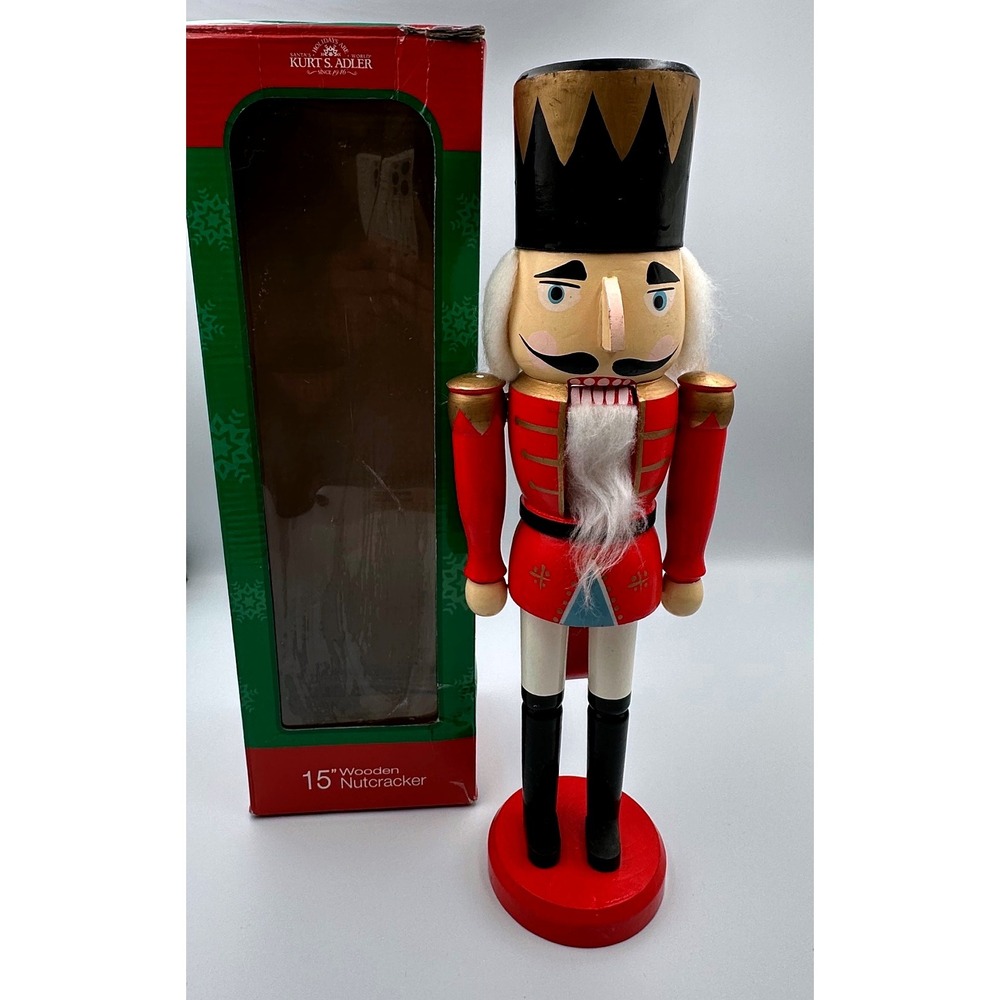 Kurt S. Adler 15" Wooden Nutcracker Soldier Red Gold Crown‎ Christmas in Box